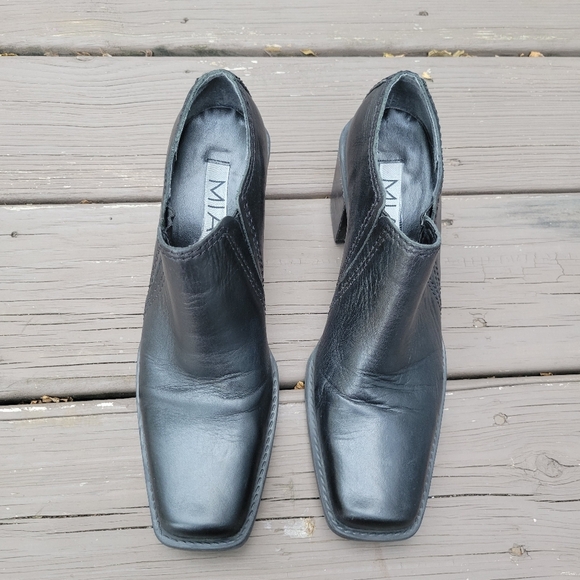 Vintage 90s y2k MIA Square Toe Chunky Heel Black Leather Low Boots Booties 7.5 - Picture 4 of 9